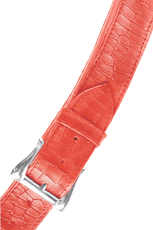 Coral orange women's dress belt, matching pumps and bags. Made to measure. Top view - Florence KOOIJMAN